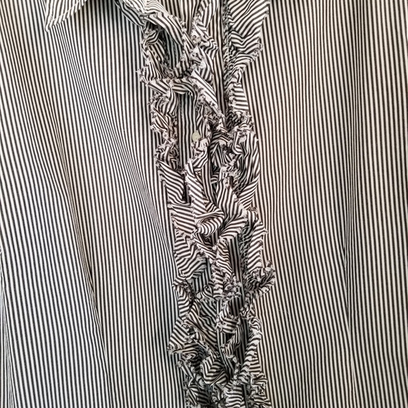 Tommy Hilfiger Striped Ruffled Tuxedo Shirt 20 Plus Button Blouse - Picture 4 of 15